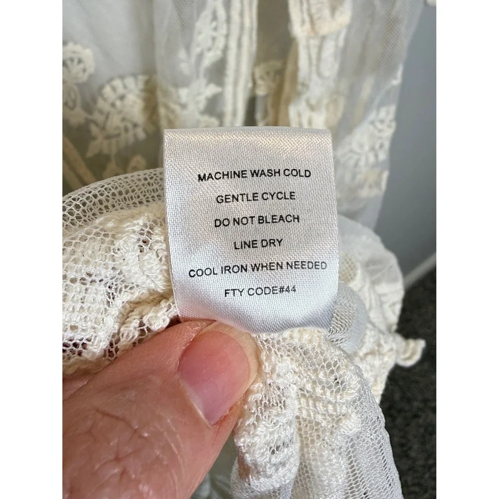 Rebellion Again Long Sheer Duster Cardigan Lace Crochet Romantic White Cream L‎